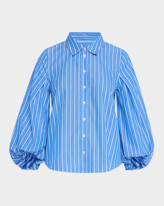 Marina Stripe Balloon-Sleeve Top