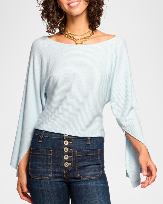 Ramy Brook Suzy Ribbed Split-Sleeve Top | Neiman Marcus