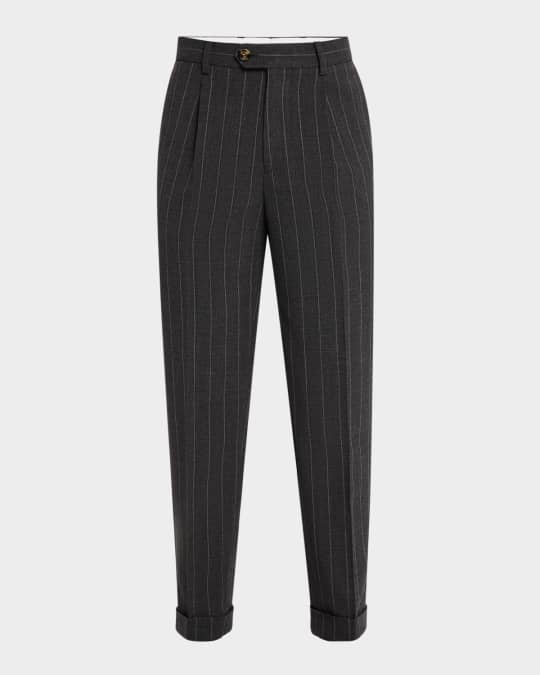 Men's Wool Pinstripe Single-Pleated Trousers