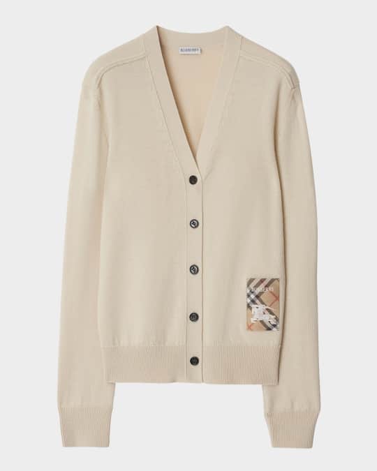Burberry Logo Patch V-Neck Cardigan | Neiman Marcus