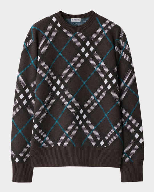 【送料&関税込】Burberry Checked Knitted Crewneck Jumper Burberry Large Check Crew Knit Sweater, Size Large 8078750