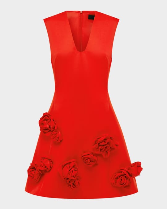 LEO LIN Briana Floral Applique Fit-&-Flare Mini Dress | Neiman Marcus