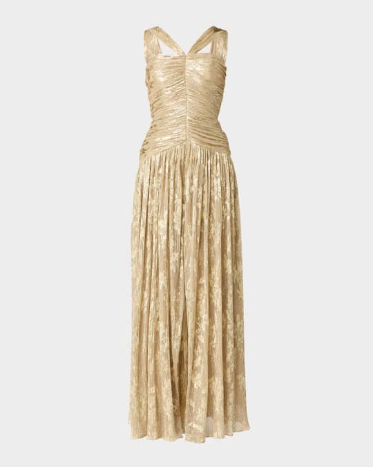 Lora Ruched Metallic Jacquard Gown