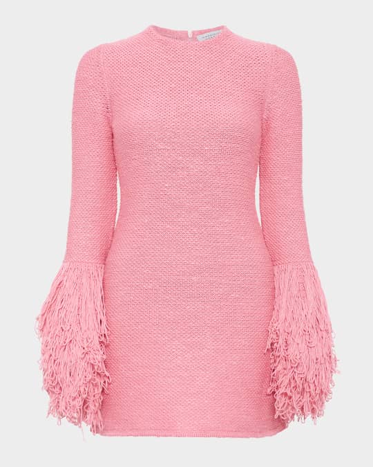 Liam Fringe-Cuff Mini Cashmere Dress
