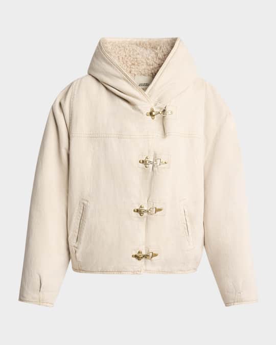 Isabel Marant Biane Teddy-Lined Hooded Denim Jacket | Neiman
