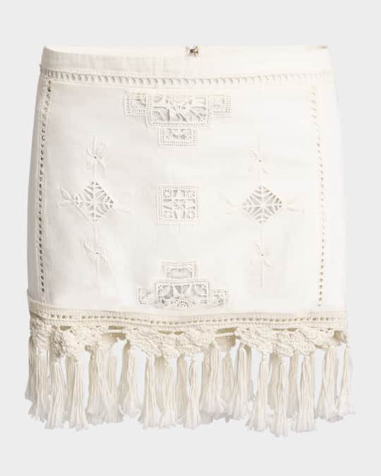 Isabel Marant Sandra Crochet Embroidered Fringe Mini Skirt