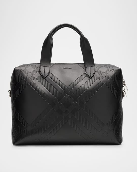 Burberry Men's Check Embossed Leather Briefcase | Neiman Marcus