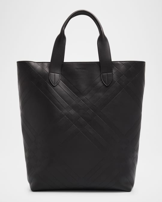 Embossed Check Pattern Leather Tote Bag