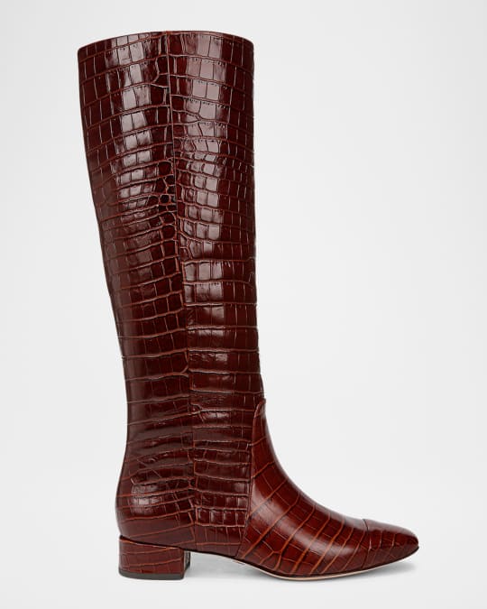 Veronica Beard Cecile Croc-Embossed Leather Knee High Boots