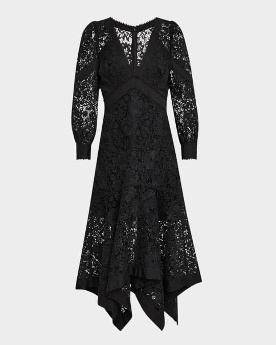 Marchesa Rosa Handkerchief Floral Lace Midi Dress | Neiman Marcus