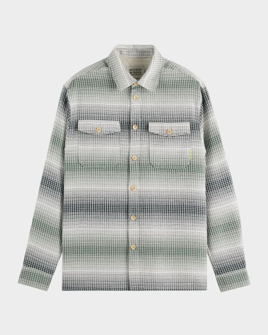 Men's Striped Waffle Button-Down Shirt