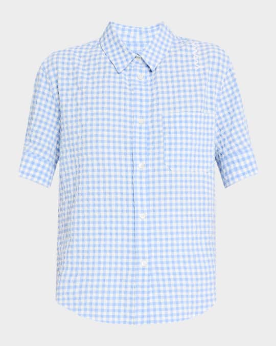 Gingham Seersucker Short-Sleeve Button-Down Shirt