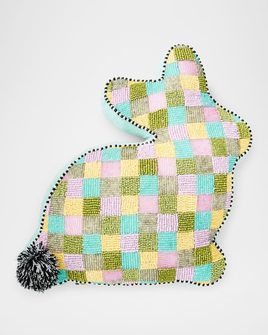 Multi-Check Bunny Shaped Throw Pillow