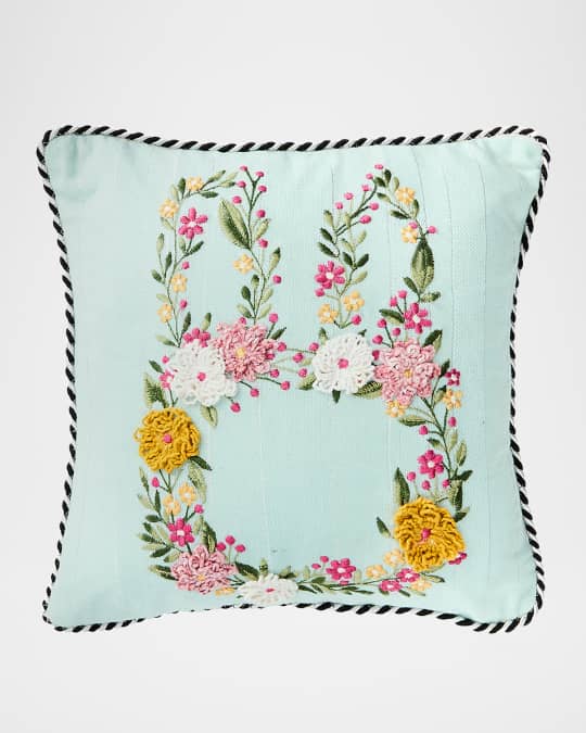 Floral Bunny Embroidered Throw Pillow, 12" Square