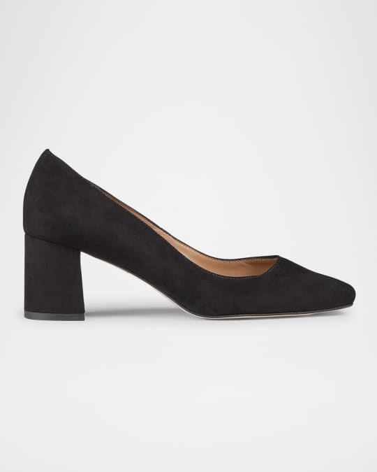 Sally Suede Square-Toe Block-Heel Pumps