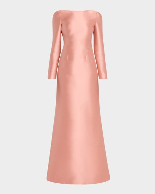 Alberta Ferretti Long-Sleeve Back-Tie Mikado Gown | Neiman