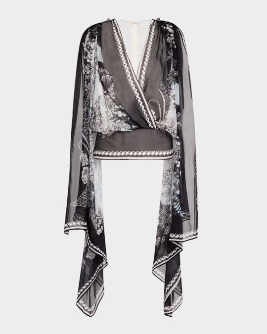Printed Chiffon Drape Sleeveless Blouse