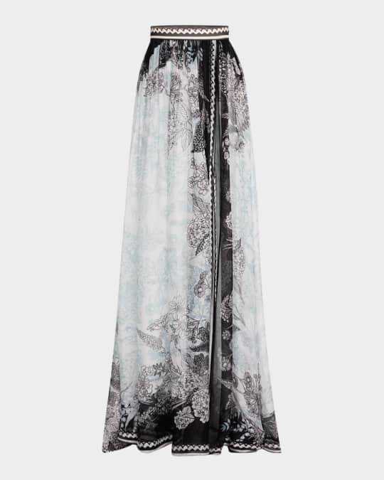 Elie Saab Printed Chiffon Thigh-Slit Maxi Skirt | Neiman Marcus