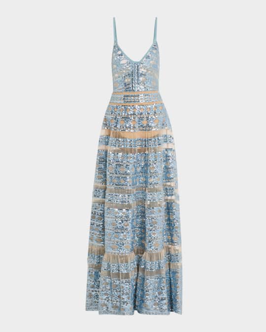 Elie Saab Long Sequined Tulle Dress | Neiman Marcus