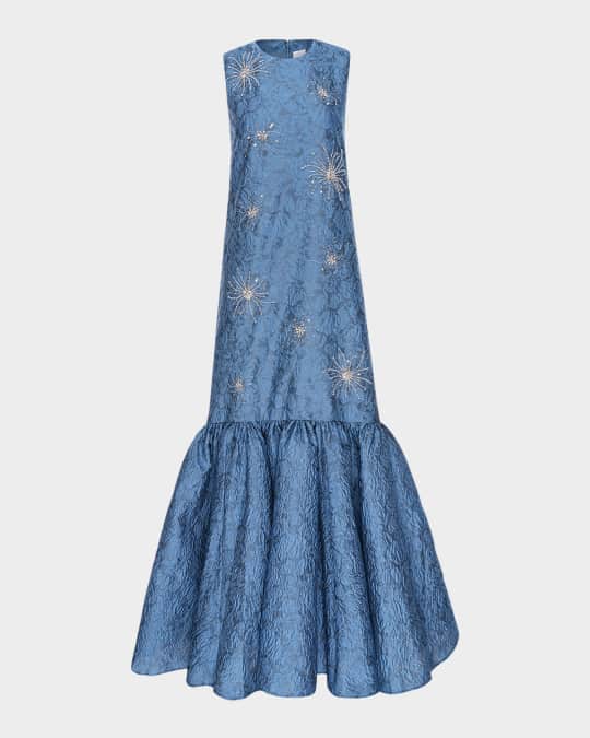 Huishan Zhang Amarice Crystal Floral Brocade Flare Gown | Neiman Marcus