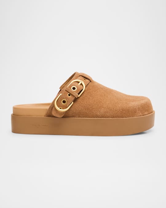 Geo Suede Buckle Platform Mules