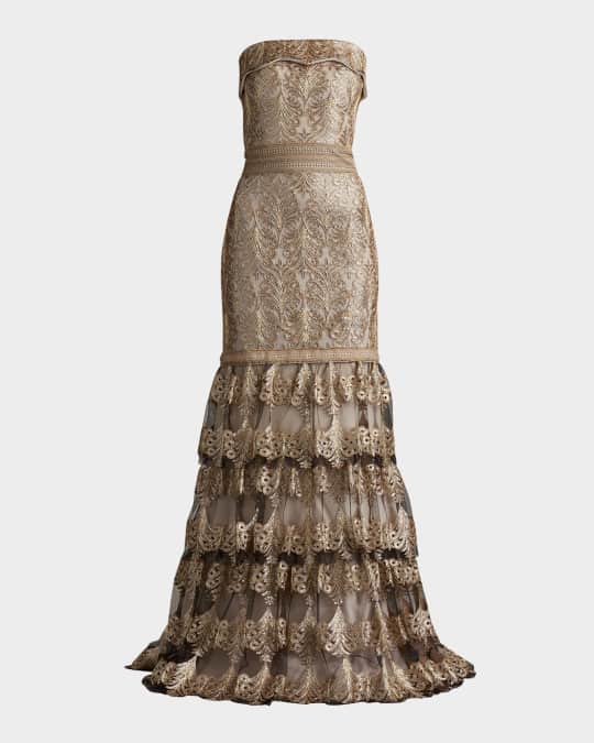 Tadashi Shoji Strapless Sequin Lace Ruffle Gown | Neiman Marcus