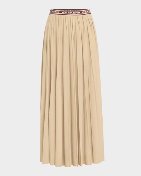 Bleu Logo Waistband Long Pleated Skirt