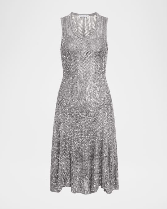 ALAIA Sequined Fit-Flare Knit Mini Dress | Neiman Marcus