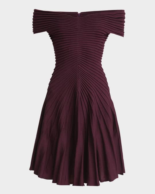 ALAIA Off-Shoulder Sculpting Line Flared Wool Mini Dress