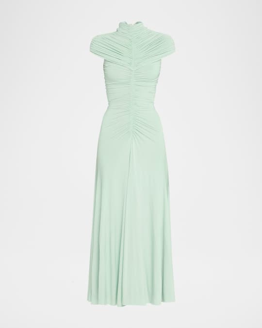 Long High-Neck Ruched Dress