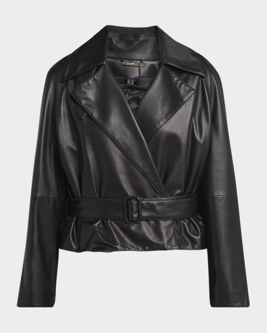 Giorgio Armani Belted Short Leather Moto Jacket | Neiman Marcus