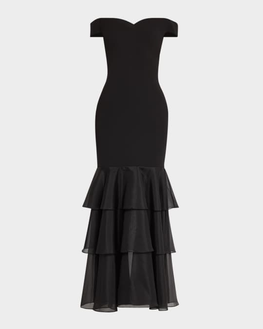 Aidan Mattox Off-Shoulder Ruffle Tiered Gown | Neiman Marcus