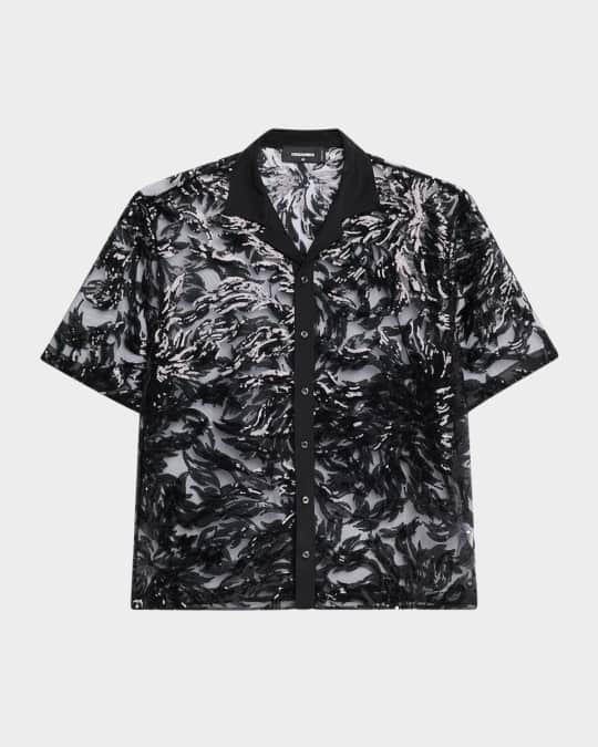 Men's Sequin-Embroidered Camp Shirt