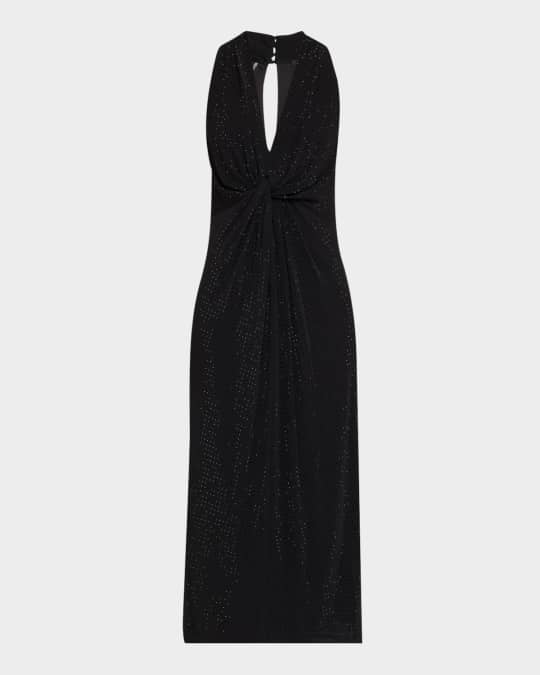 Ungaro Twist-Front Rhinestone Midi Dress | Neiman Marcus