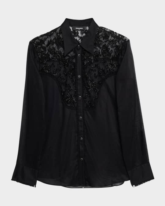 Men's Embroidered Sheer Western Shirt