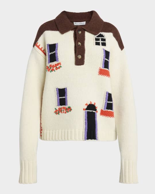House Embroidered Polo Wool Sweater