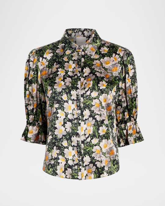Fiona Puff-Sleeve Cosmo-Flower Top