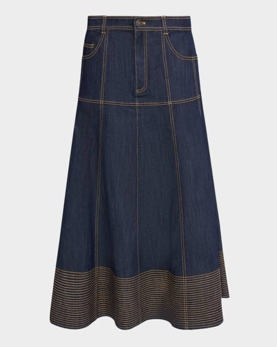 Cinq a Sept Hester A-Line Denim Skirt with Topstitching | Neiman