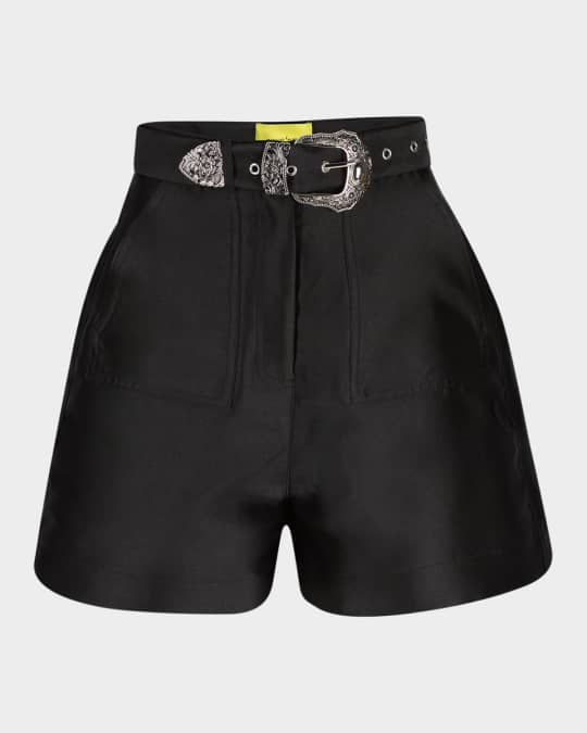 Belted Satin Mikado Shorts