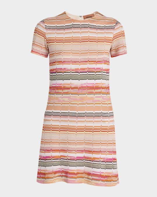 Metallic Chevron Short-Sleeve Mini Dress