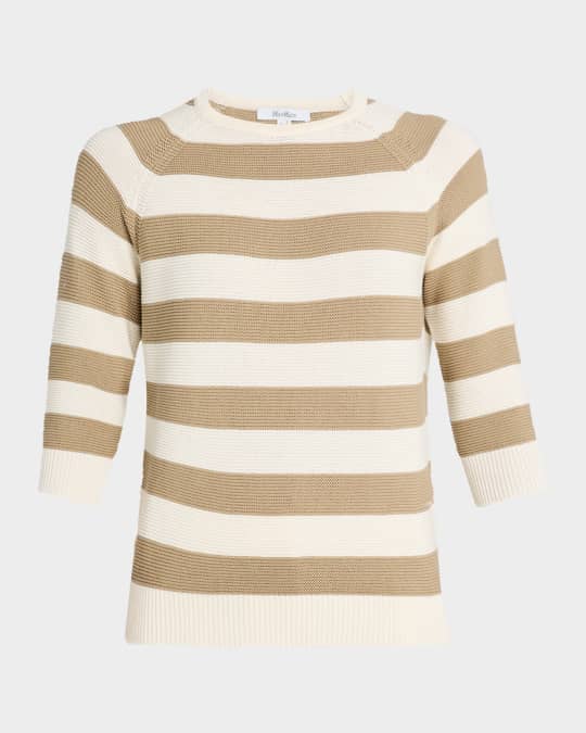 Max Mara Sante Striped 3/4-Sleeve Cotton Sweater | Neiman Marcus