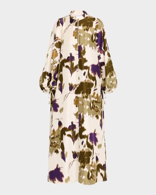 Max Mara Maesa Printed Long-Sleeve Silk Maxi Shirtdress