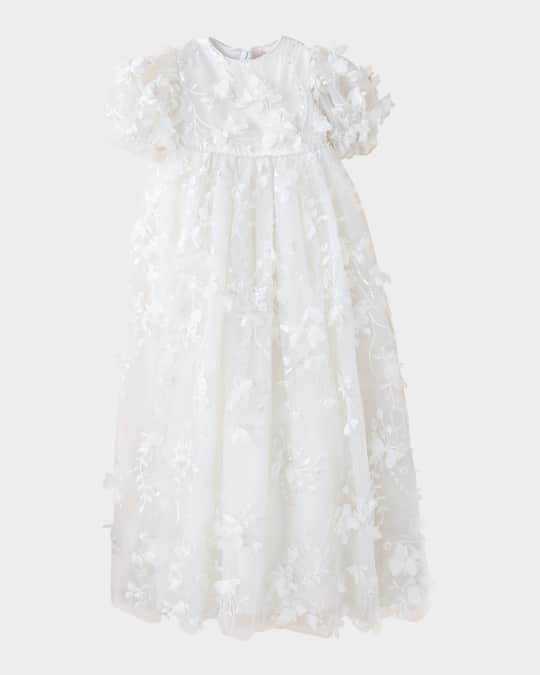 Girl's Poppy 3D Floral Christening Gown, Size 0-12M