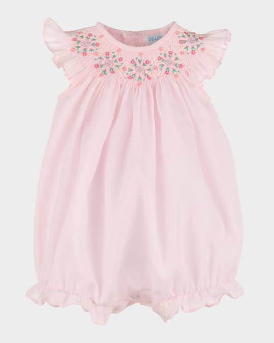 Girl's Classical Diamond Smock Bubble Romper, Size 3M-9M