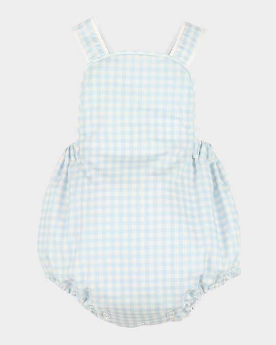 Boy's Vintage Gingham-Print Overalls, Size 6M-18M