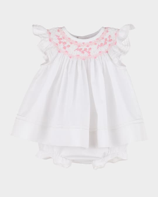 Girl's Smocked Bishop Dress W/ Bonner & Bloomers, Size Newborn-9M