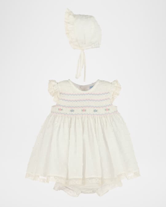 Girl's Swiss Dot Floral Smocked Dress, Size 6M-24M