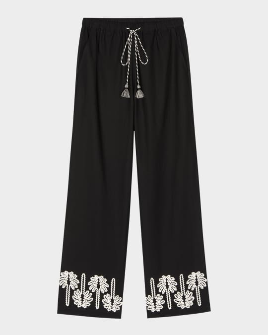 Emmie Palm Tree Embroidered Pants 