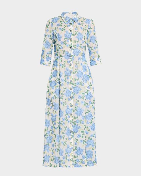 blue cotton poplin maxi shirt dress by evi grintela Cara Floral-Embroidered Midi Shirtdress Size:US 14/UK 16/EU 44 a full placket with parentId:774072 Ladivine KV1090 Elegant A-line