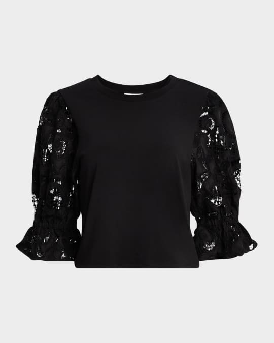 Carmine Embroidered Puff-Sleeve Top